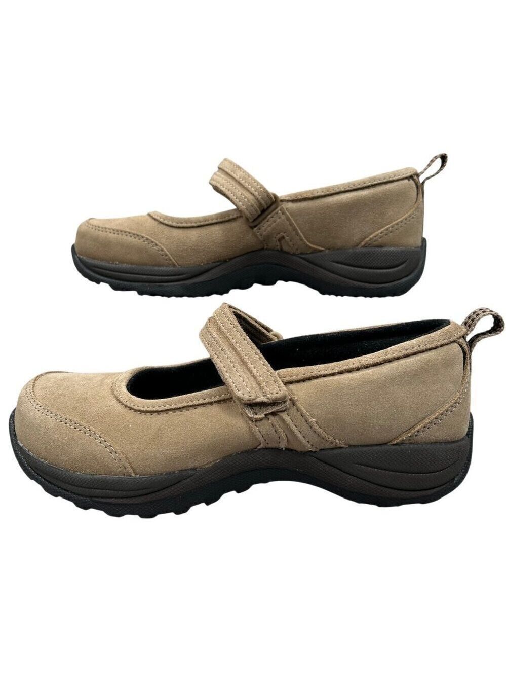 L.L. Bean Beige Suede Mary Jane Wedge Heel Comfort Mocs Shoes Size 6